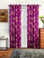 Floral Printed Eyelet Curtain Polyester Long Door Pack of 1 -Purple