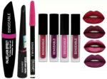 BUYTYA 3 in 1 Beauty Eyeliner, Mascara, Eyebrow Pencil and 4 Pieces Pink Mini Long Lasting Lipstick