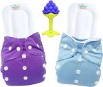 Mom's Pride Blue, Purple Polyurethane Laminate Reusable Exclusive Pocket Cloth Diapers With Inserts (Pack Of 2)