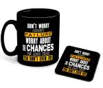 Whats Your Kick Do Not Worry About Failure Design Printed Black Patch Ceramic Coffee Mug with Coaster Tea Mug 325ml