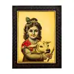 Hawai Gold Plated Lord Krishna Poster Wall Hanging Religious Photo Frame for Worship Use SFDI00546BLKFRM