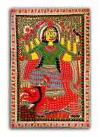 Tamatina Multicolor Madhubani Art Maa Kali Traditional Unframed Art Canvas Painting - 36X24 Inch