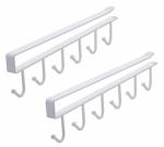 House of Quirk Stainless Steel 6 Hooks Under Shelf Holder MultiFunctional-White(Set 2)