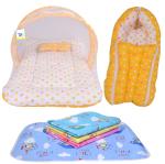 Toddylon New Born Baby Bedding Set Combo Mattress with Net Sleeping Bag & Nappy Changing Mat Sheets