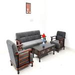 LAXMI NATURE WOOD Craft Solid Sheesham Wood 5 Seater 3+1+1 (Upolstared) Sofa Set for Living Room | Wooden 5 Seater Sofa Set (Honey Finish, Grey)