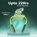 FPX Perk Neckband with 22Hrs Playtime Extra Deep Bass, quick paring with Bluetooth v5.0 Headset, water & sweat resistance earbuds (Yellow, In the Ear, Wireless earphone)