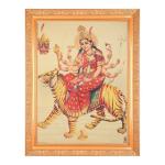 BM TRADERS Shera Wali Maa Durga Beautiful Golden Foil Photo in Art Work Golden Frame Housewarming Gifts (11 x 14 inch)