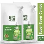 PureCult Laundry Detergent for Top and Front Load wash| Natural, Non-Toxic & Plant-Based liquid for Kid & Baby Clothes| Geranium & Lavender Essential Oils Combo (750 ML x 2)