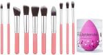 Bingeable Multicolor Foundation Brush Make Up Brushes Natural Professional Makeup Set Blending Tool Cosmetic Kits With Sponge Puff (Set Of 10)