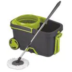 Flair Insta Spin Mop Bucket 15 Litres with Bigger Wheels for 360 Degree Cleaning and 2 Microfiber Refills Green
