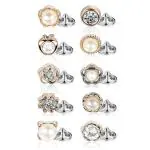 SANNIDHI 10 Pcs Pearl Buttons For Clothes, Instant Shirt Brooch Buttons For Women, Rhinestones Cover Up Hijab Saree Pins Brooch For Dress Bags Diy Crafts Decor