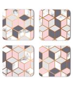 Whats Your Kick Marble Texure Pink And Blue Box Texure Design Printed Set of 4 Coaster With Metal Stand
