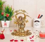 KridayKraft Radha Krishna Standing Playing Flute Under Tree idol Metal Statue Gold Antique Finish for Pooja & Home,Office Decorative,Radha Krishna Murti Showpiece Figurines,Religious idol Gift Article...