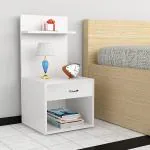 Kawachi Engineered Wood 2 Storage Shelf with Drawer Bedside Table for Home Bedroom Living Room White
