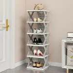 Kirtanworld 6 Layer Shoe Rack | Foldable Boot Organizer | Shoe Holder for Entryway | Shoe Cabinet Free Standing Shoe Stand | Chappal Stand | Slipper Stand | Plastic, Multicolor | Space Saving Shoe Organizer Home and Office (Pack of 1)