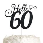 Festiko Black 60th Birthday, Anniversary Cake Topper, Hello 60 Cake Topper, Party Decoration With Premium Black Glitter