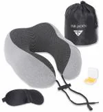 Fur Jaden Memory Foam Luxury Travel Neck Pillow Eye Mask, Noise Isolating Ear Plugs Combo (Grey)
