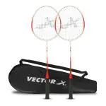 Vector X VXB 80 Badminton Racquet Set Aluminium Head and Steel Shaft with Full Cover (Red)