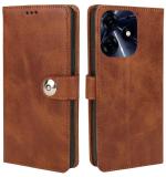 COVERBLACK Infinix X6525 / SMART 8 / 8HD Flip Cover | Full Protection |Back TPU Wallet Stylish Button Magnetic Book Cover Leather Flip Case for Infinix SMART 8 - Executive Brown