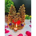 Pranjals House Metal Multicolor Stone Radha Krishna Idol Statue With Diya - 4 Inch