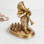 ARTVARKO Handmade Brass Ganesha Bhagwan Playing Musical Instruments with Rats - 7 inch