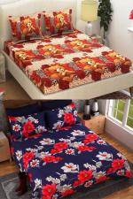 VORDVIGO 3D Polycotton Double Bedsheets Combo Pack of 2 Double Bed Sheets with 4 Pillow Covers, Size- 90*90 inches (Multicolor)