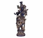 Idol Collections Blue Brass Lord Krishna Idol Statue Puja Home Office Decor Showpiece For Gifting, Red Metal Red Scooter With Watch Decorative Table Top Furnishing