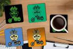Whats Your Kick Motor Oil Company Quotes With Moter Cycle Printed Set of 4 Coaster With Metal Stand