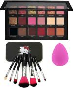 DAIMANPU 18 Colors Eye Makeup Palette, Black Brush Sets and Beauty Sponge Makeup Combo Girls (3 Items in the set)