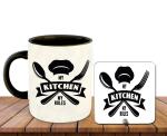 Whats Your Kick Cooking Theme My Kitchen My Rules Design Printed Black Ceramic Coffee Mug with Desky and Tea Mug 325 ML