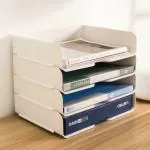 SURKHAMART Foldable Desktop Stationery Storage Box For Students, Paper Box Organizer, Back To School Gift,White Paper Trays,Racks,for Accessories Tray for Desktop,A4 Paper Holder,Supplies,Magazine ,File Documents,Receipts