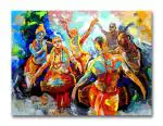 Tamatina Multicolor Unframed Devotees Of Krishna God Abstract Art Canvas Painting - 48X36 Inch