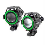 Allextreme U7 Led Fog Light Bike Driving Drl Fog Light Spotlight, High,Low Beam, Flashing-With Green Angel Eyes Light Ring (Pack Of 2) ,Green