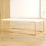 DG DEXAGLOBAL Coffee Table 4x2 ft Gold Hand Paint &Top Glossy White or White Glossy Marble Laminate