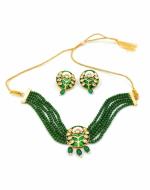 Bella Store Women Dark Green Brass Meenakari Kundan Necklace Set