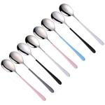 UniKart Multi Color Handle Soup Spoon,304 Stainless Steel Tablespoon,Round Head Dinner Spoon Titanium Plating Frosted Long Handle Soup Spoon 8.11 Inch, Premium Food Grade Silverware (Silver-Set of 8)