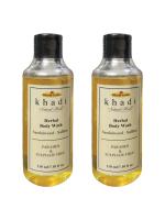 Khadi Natural Herbs Sandalwood and Saffron Herbal Body Wash Parben and Sulphate Free - Pack of 2, 210 ml each