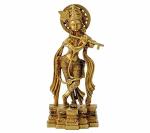 Idol Collections Gold Brass Shri Krishna Playing Flute Sculpture, Standard
