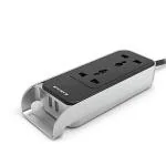 ANCHOR by Panasonic 6A,Spike Guard With Handle, 2 Sockets + USB 2.4A, 1.5 M cable (Black and Silver)