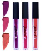 bq BLAQUE Matte Liquid Lipstick Combo of 3 Lip Color # 103-108-112 (Purple Affair, Fuschia Pink, Dark Coral, 12 ml)