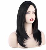 YOFAMA Long Hair Wig Black Synthetic Fiber Women