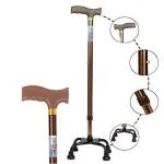 MCP Jindal Aluminium Quadripod Adjustable Four Legged Walking Stick for Old People Support, Men, Women, 4 Leg Cane Stick (Coffee Brown)