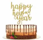 Festiko Happy New Year Cake Topper, 2023 New Year Cake Decorations Gold Glitter