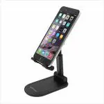 Portronics Mobot One POR-1170 Adjustable and Foldable Mobile Cell Phone Stand for Table, Desktop, Home Cell Phone Holder Compatible with Universal Smartphones and Tablets Upto 4-11 inch (Black)