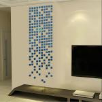 Look Decor Blue Blue Square Mirror Wall Stickers 3D Decorative Stickers Acrylic Sticker (Pack Of 100)