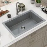 Plantex Quartz Acrylic Kitchen Sink/Undermount Sink for Kitchen/Metalic Single Bowl Kitchen Sinks with Coupling (Lintus 32x20 Inches)