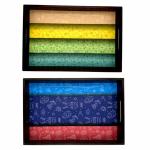 ANGIRA HANDICRAFTS Handmade Wooden Tray with Handprinted Designs Serving Trays Set of 2 Tray