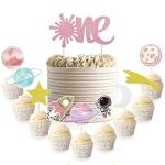 Festiko 37 Pack Outer Space Cupcake Toppers First Trip Around The Sun Birthday Decorations Space Theme 1st Birthday Cake Topper Rocket Astronaut Planet Glitter Cake Decor Supplies