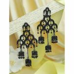 Priyaasi Black Metal Waterfall Drop Jhumka Earrings For Women