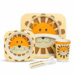Luv Lap Bamboo Baby Tableware, Eco Friendly Fiber Dinner Set for Weaning Toddler, Kids, Self Feeding Baby Utensil Set of 5 piece (Lion, Multicolor)